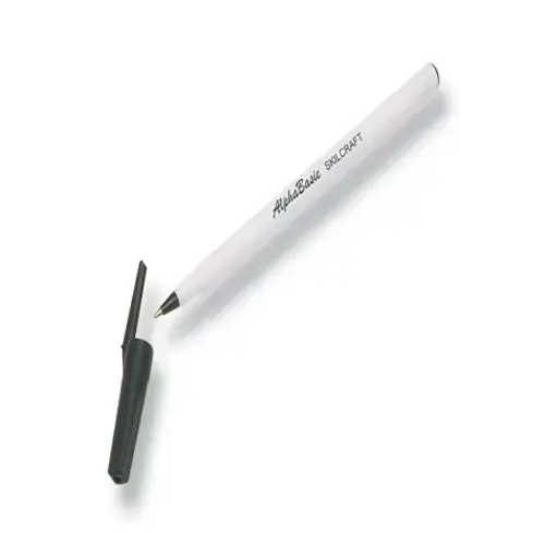 ALPHABASIC BALLPOINT PEN WHITE PEN MED POINT BLACK